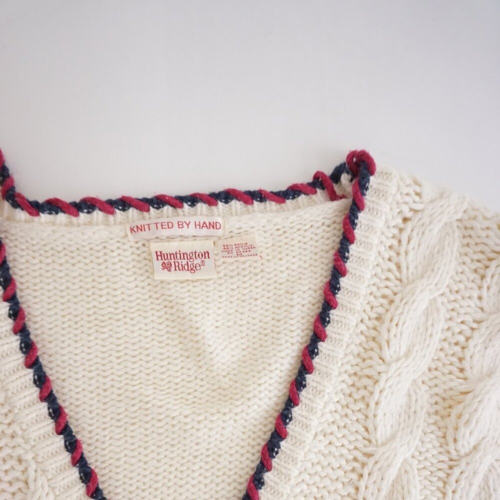 Huntington Ridge Hand Knit Cable Cardigan Preppycore Old Money Cottagecore M - Picture 9 of 12
